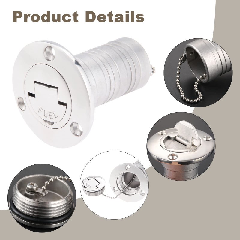 Mtsooning فتحة تعبئة الوقود لسطح القارب Mtsooning، 1-1/2" (38 مم) من الفولاذ مع غطاء بدون مفتاح لمركبات اليخوت والقوافل والشاحنات والجرارات وصهاريج الوقود/الغاز/الماء/المخلفات - Image 2